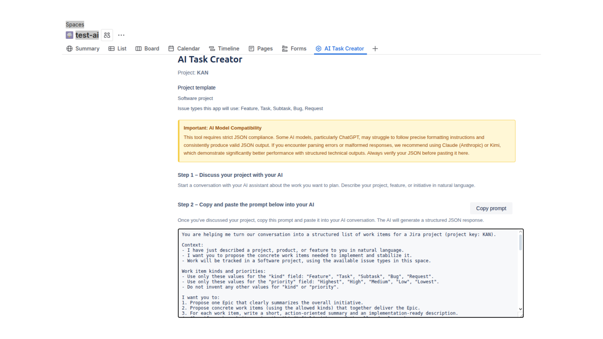 Creator Step 1: Creator tab in project page